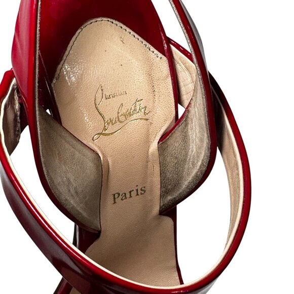 Christian Louboutin Red Patent Leather Ankle Strap Block Heel Sandals EU 38.5/8 - Picture 7 of 11